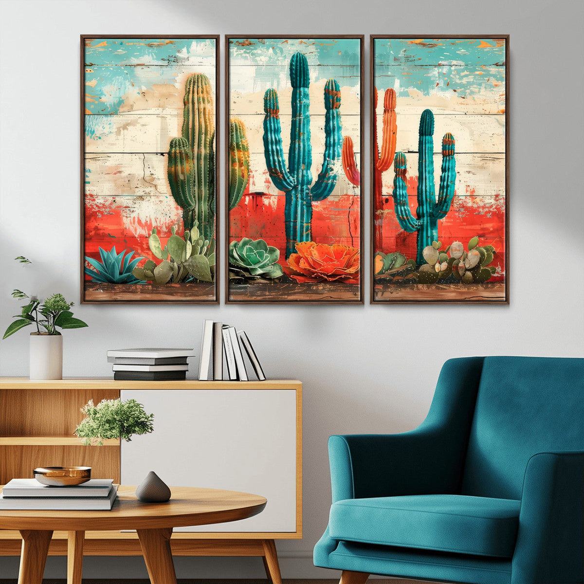 Colorful Cacti Wall Art | Framed Vibrant Succulent Canvas