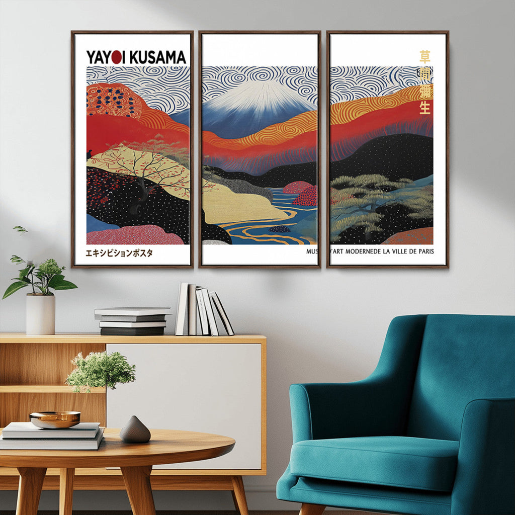 Framed Yayoi Kusama 1986 Wall Art Print | Japanese Wabi Sabi Vibrant Abstract Landscape Canvas