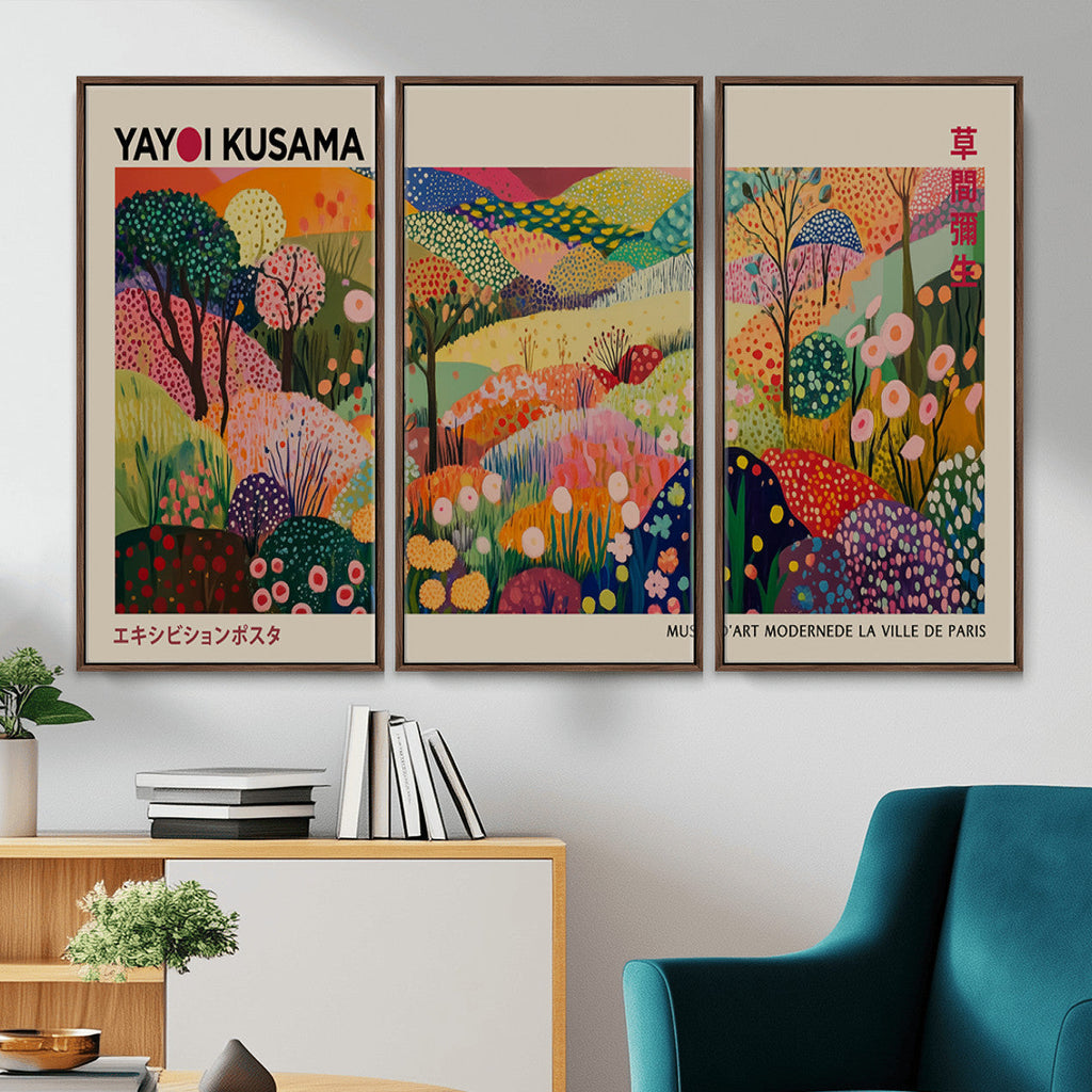 Framed Yayoi Kusama 1986 Wall Art Print | Japanese Wabi Sabi Vibrant Abstract Landscape Canvas
