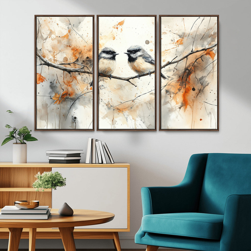 Beautiful Birds Wall Art | Framed Watercolor Branch Canvas