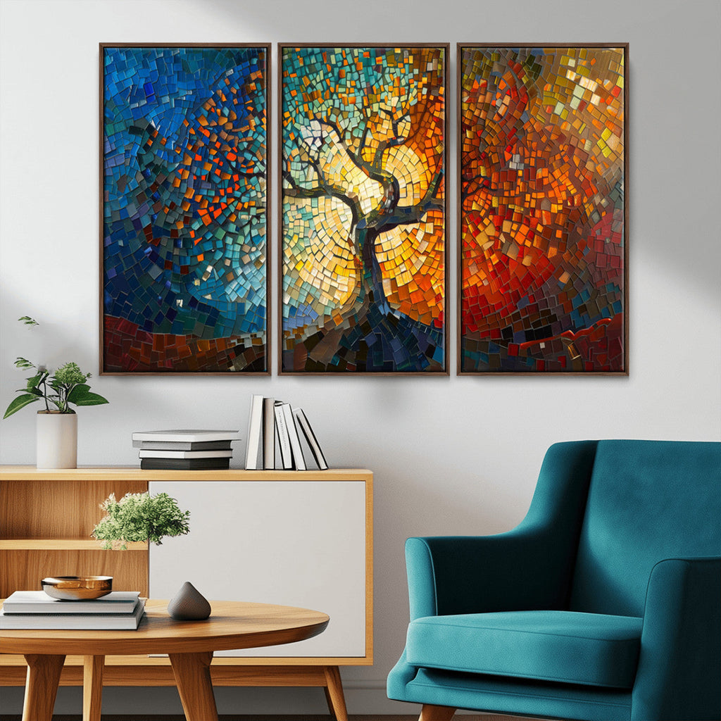 Yggdrasil Tree of Life Mosaic Stained Glass Wall Art Canvas Print
