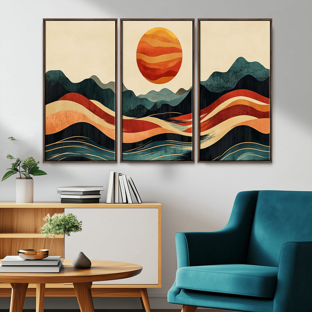 Mountain Triptych Wall Art Canvas Print | Western Boho Pine Tree Nature Print