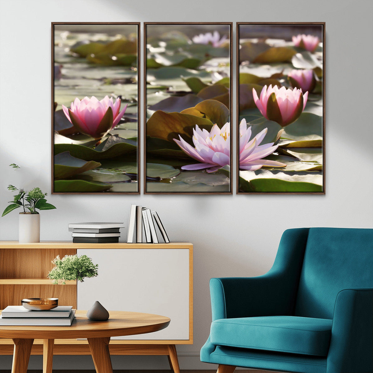 Lotus Flower Wall Art Canvas Print, Water Lily Large Wall Art for Yoga Room Decor