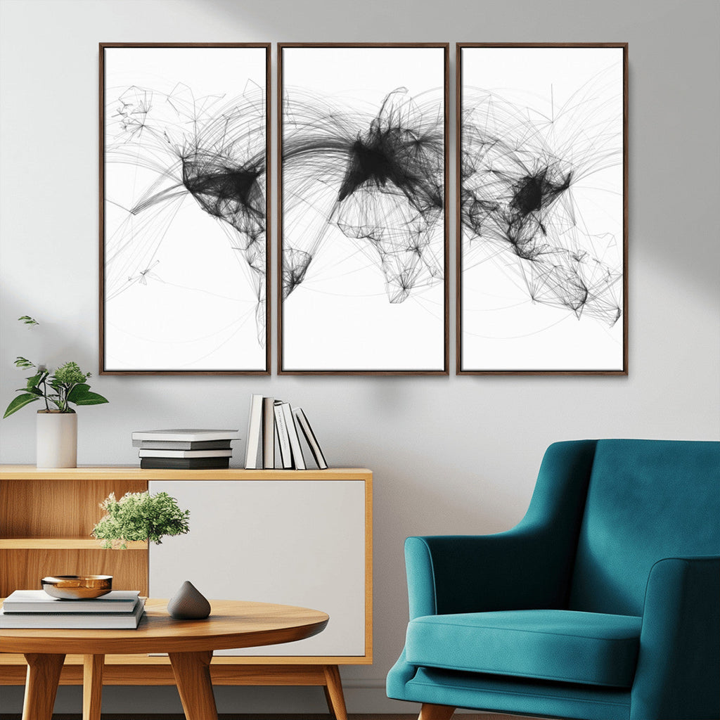 Flight Routes Air Traffic Map Canvas Wall Art, World Flight Routes Print