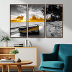 Yellow Rowboat Wall Art | Framed Tropical Shoreline Canvas