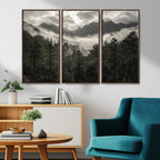Moody Forest Wall Art | Framed Mountain Fog Canvas Artwork