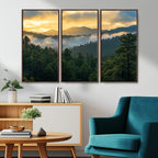 Mountain Sunrise Wall Art | Framed Pine Forest Canvas
