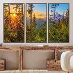 Forest Sunset Wall Art Canvas Print | Green Pines in Golden Light