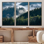Misty Forest Wall Art Canvas Print | Pine Hills with Foggy Trees