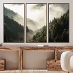 Misty Valley Wall Art Canvas Print | Foggy Forest and Pine Trees