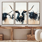 Texas Longhorn Wall Art Canvas Print | Majestic Horned Bull in Black and White