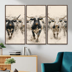 Texas Longhorn Wall Art | Framed Cattle Walking Canvas