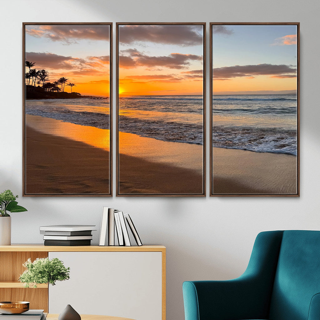 Tropical Beach Wall Art | Framed Sunset Ocean Canvas