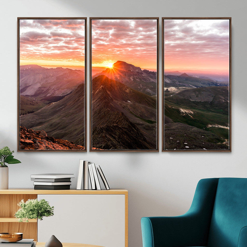 Mountain Sunrise Wall Art | Framed Alpine Ridge Canvas