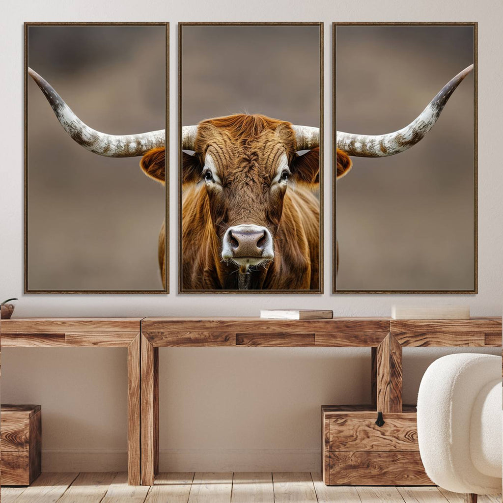 Texas Longhorn Wall Art Canvas Print | Rustic Brown Bull Western Decor
