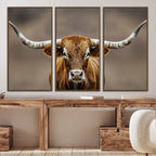 Texas Longhorn Wall Art Canvas Print | Rustic Brown Bull Western Decor