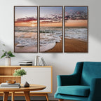 Ocean Sunset Wall Art Canvas Print | Sandy Shore and Gentle Waves