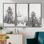Snowy Ski Lift Wall Art | Framed Winter Forest Canvas