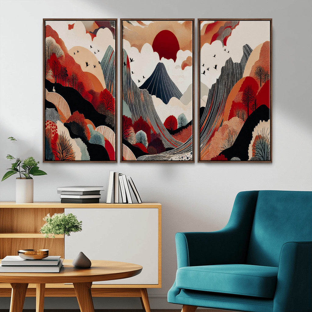 Abstract Mountain Wall Art Canvas Print | Vibrant Stylized Landscape