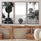 Palm Trees Wall Art Canvas Print, Framed Coastal Ocean Horizon Monochrome Art