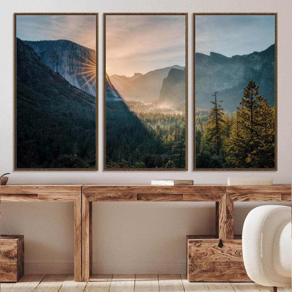 Yosemite Valley Wall Art Canvas Print, Framed Mountain Landscape National Park Art