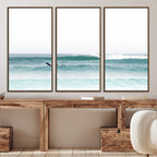 Surfing Wall Art Canvas Print, Framed Minimalist Ocean Waves Beach Art