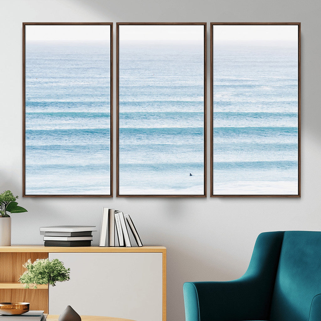 Ocean Wave Surfer Wall Art | Framed Minimal Seascape Canvas
