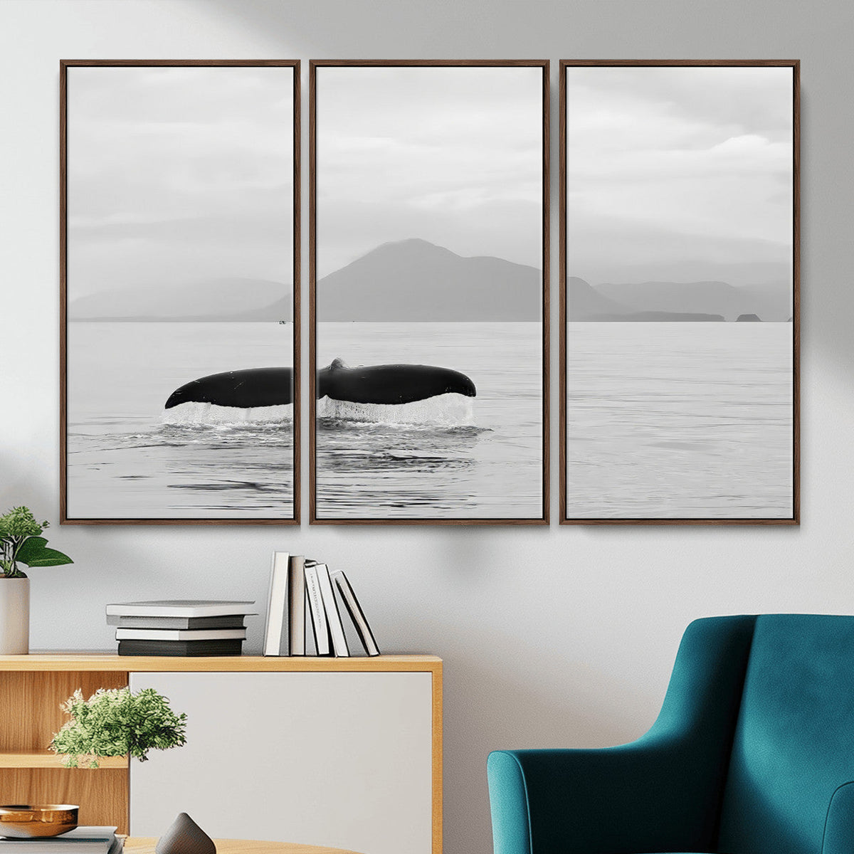 Whale Tail Wall Art | Framed Black White Ocean Canvas