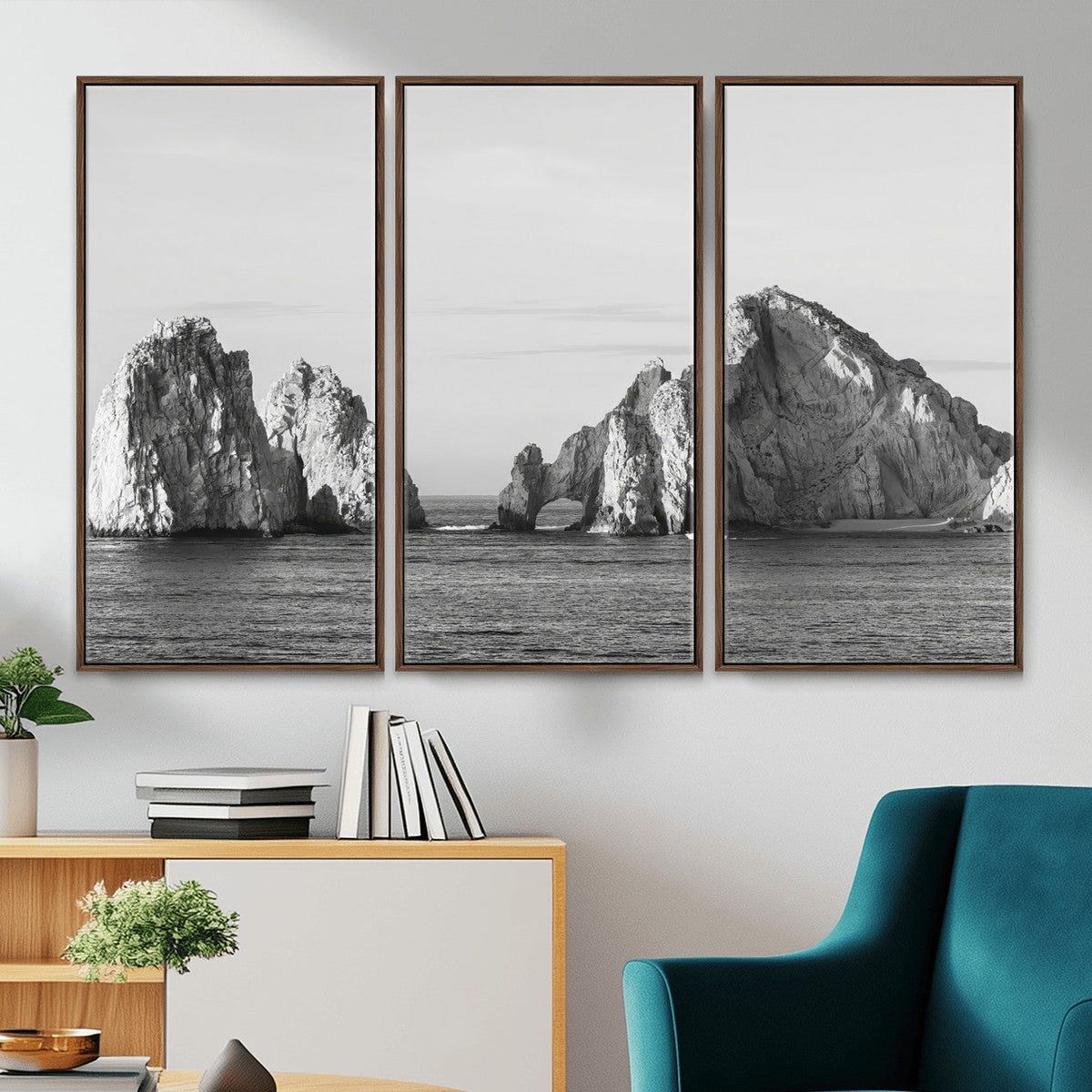 Coastal Wall Art | Framed Black White Ocean Canvas Artwork