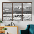 Wild Horses Wall Art | Framed Black White Mountain Canvas