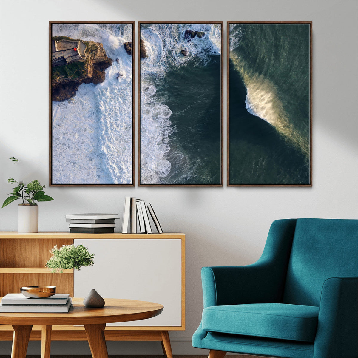 Ocean Wave Wall Art | Aerial Coastal View Canvas Artwork