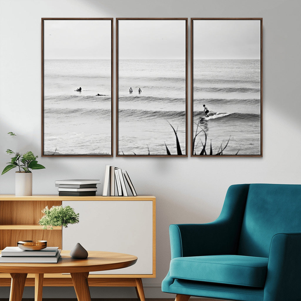 Surfer Silhouette Wall Art | Framed Calm Ocean Canvas