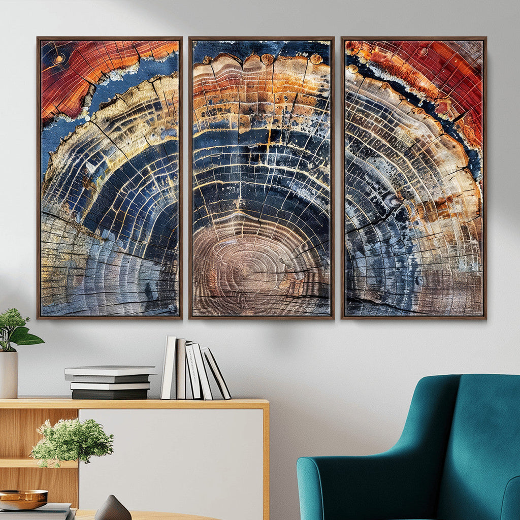 Tree Rings Wall Art Canvas Print, Framed Petrified Wood Art, Modern Rustic Decor