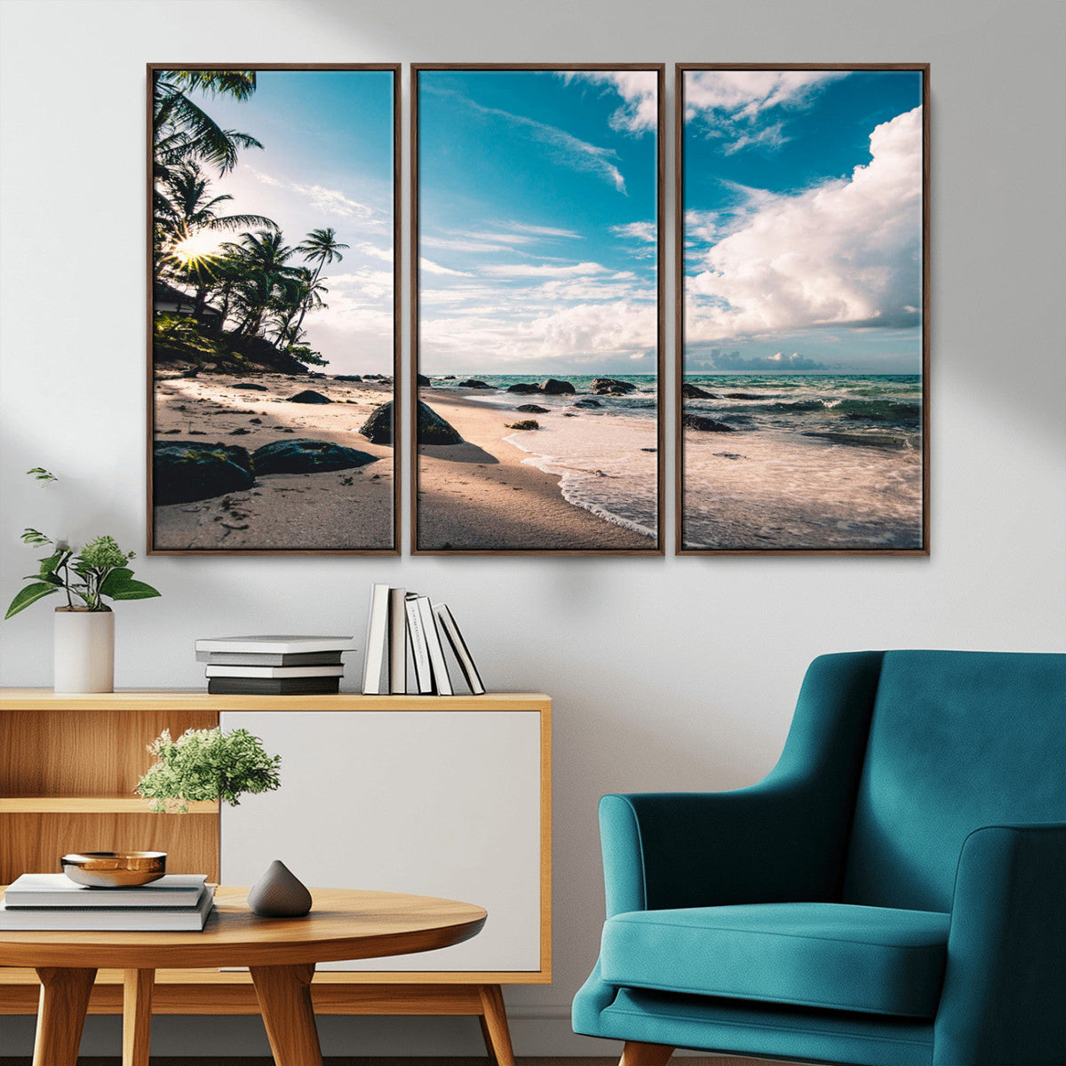 Tropical Beach Wall Art Canvas Print, Framed Ocean Waves Relaxing Seascape