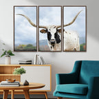 Texas Longhorn Wall Art Canvas Print, Framed Western Rustic Farmhouse