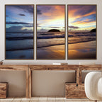 Beach Sunset Wall Art Canvas Print, Tropical Ocean Waves