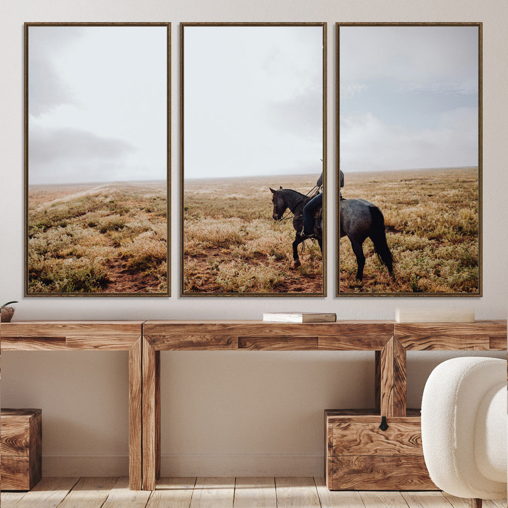 Cowboy Wall Art Canvas Print, Framed Western Rustic Ranch Scene