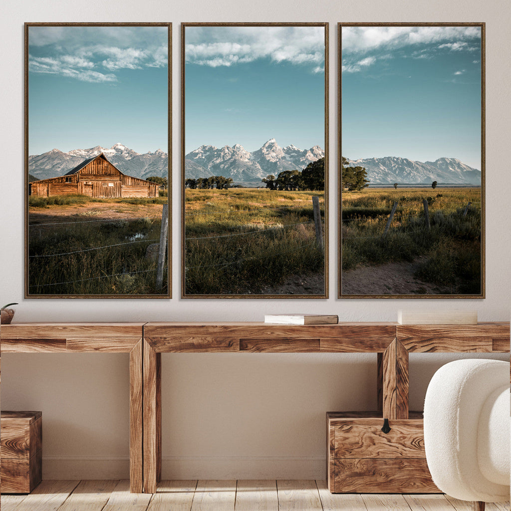 Rustic Farmhouse Wall Art Canvas Print, Teton Range Mormon Row Barn