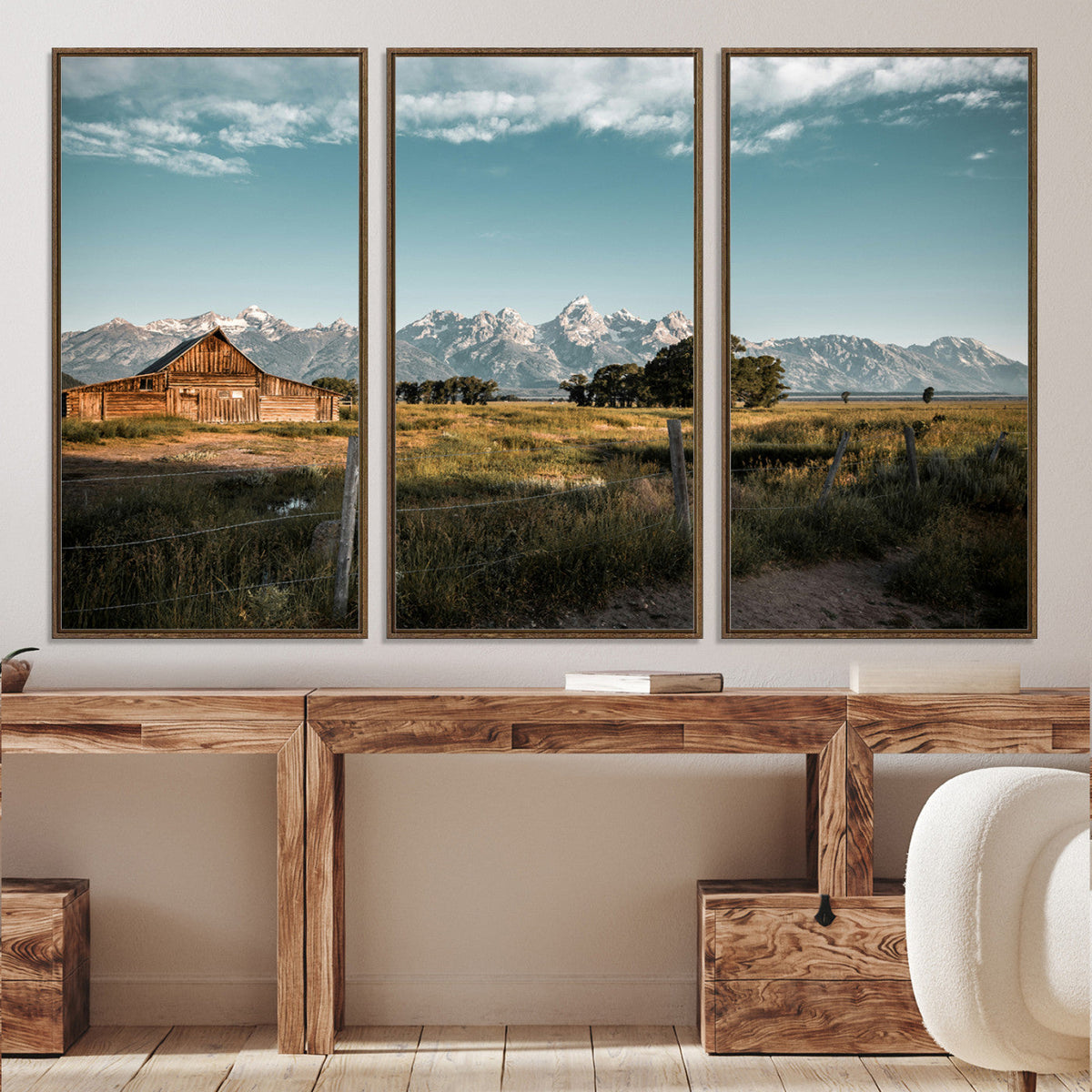 Rustic Farmhouse Wall Art Canvas Print, Teton Range Mormon Row Barn