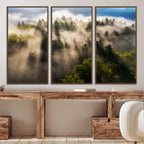 Tranquil Forest Scene Wall Art Canvas Print, Framed Moody Sunbeam Through Trees