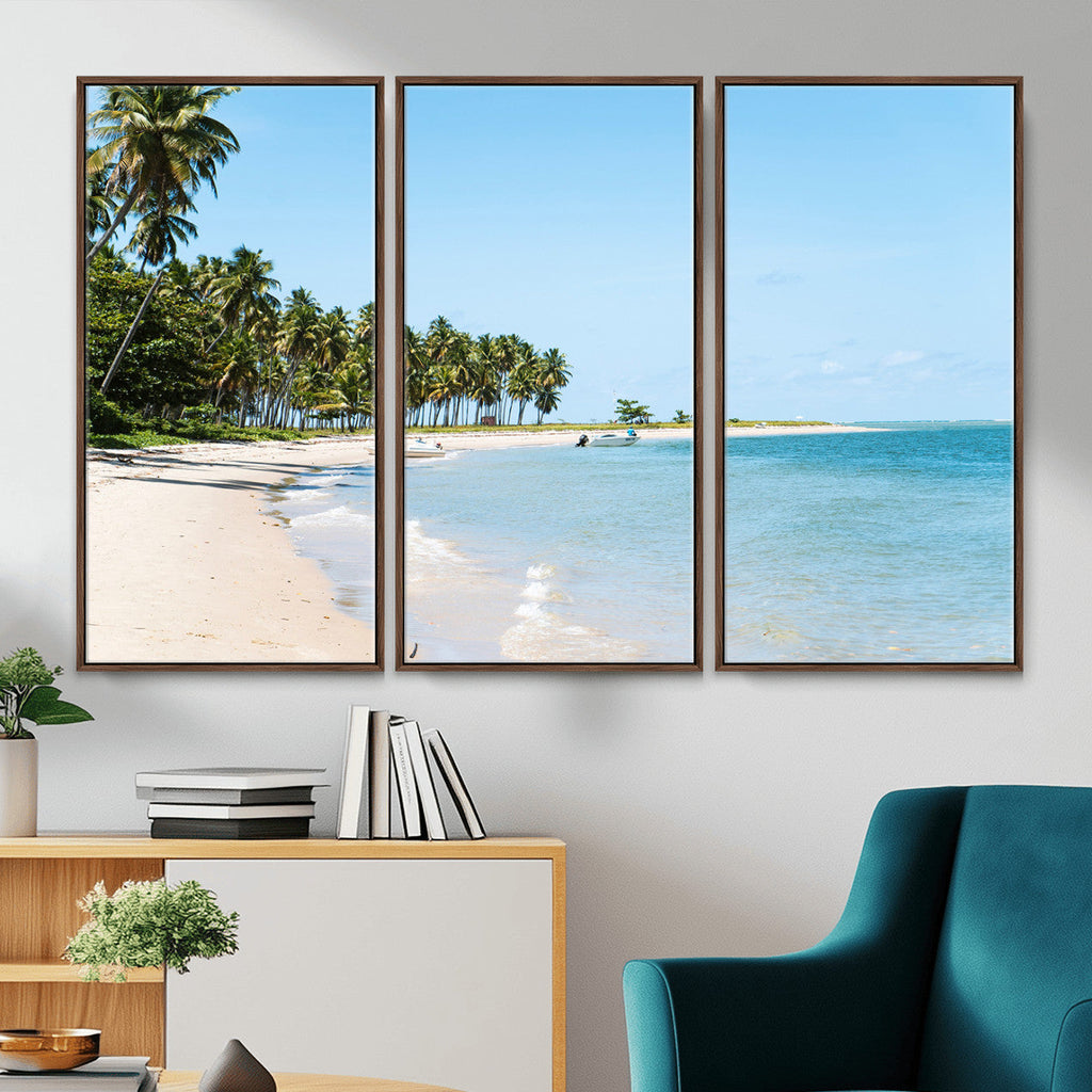 Palm Tree Coast Wall Art Canvas Print, Framed Island Getaway with Crystal Blue Water