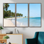 Palm Tree Coast Wall Art Canvas Print, Framed Island Getaway with Crystal Blue Water
