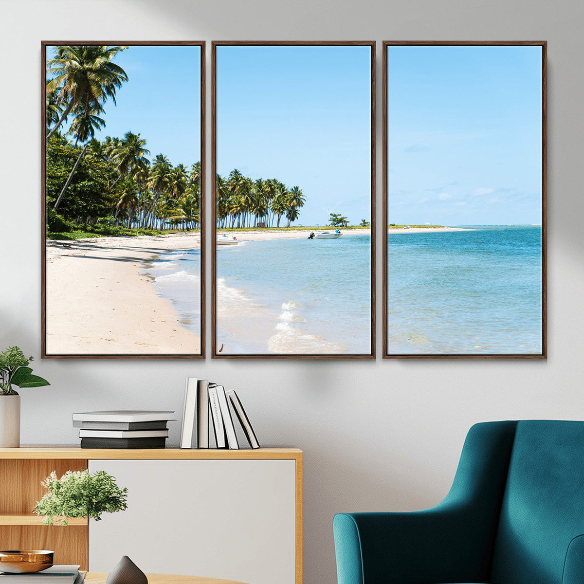 Palm Tree Coast Wall Art Canvas Print, Framed Island Getaway with Crystal Blue Water