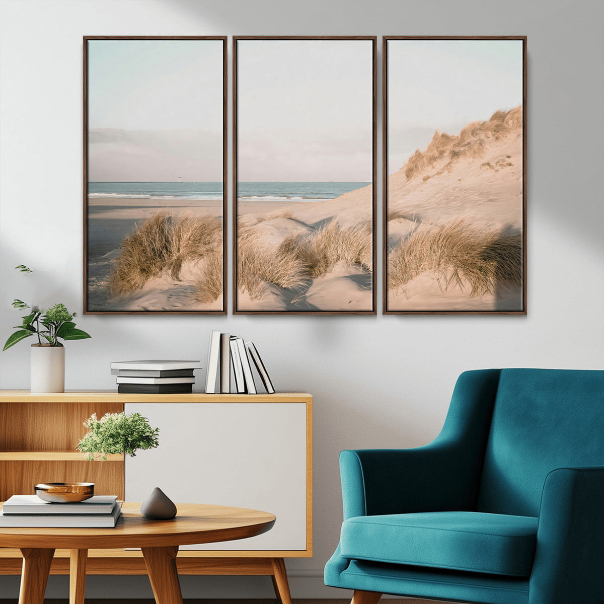 Beach Landscape Wall Art Canvas Print, Framed Sand Dune Photography, Minimalist Seascape Coastal Decor