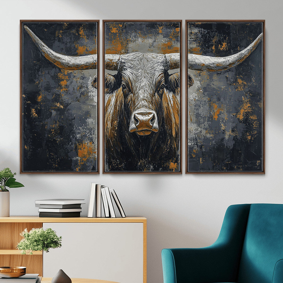 Rustic Bull Wall Art Canvas Print, Longhorn Wall Decor