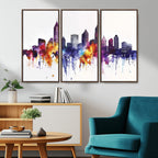 Atlanta Skyline Wall Art Canvas Print, Framed Colorful Watercolor Cityscape