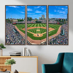 Wrigley Field Baseball Stadium Canvas Wall Art, Packed Crowd and Chicago Skyline