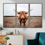 Longhorn Bull Wall Art Canvas Print, Framed Rustic Decor