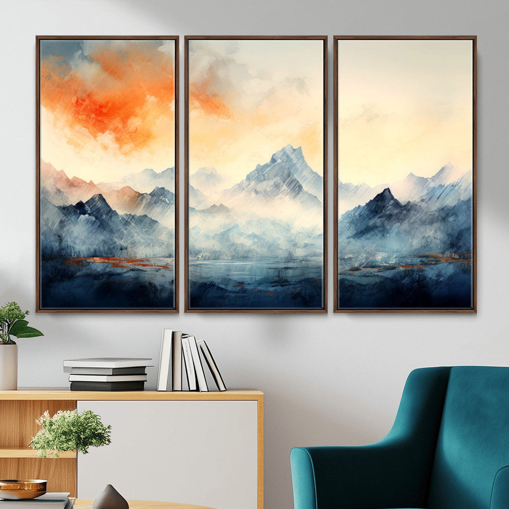 Warm Clouds Abstract Mountain Wall Art, Modern Landscape Canvas Print