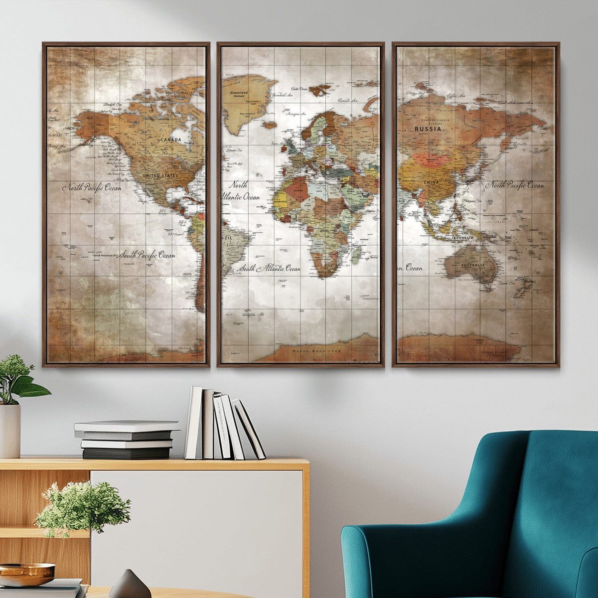 Vibrant Watercolor World Map Canvas Wall Art | Framed Travel Map